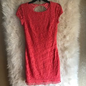 Lace coral knee length dress